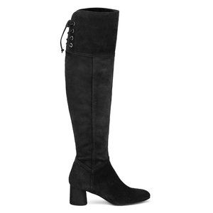 $800 AGL Scarlet Lace Up ZIP High Heel Dress Boots OTK BLACK SUEDE 37.5 (ME15)